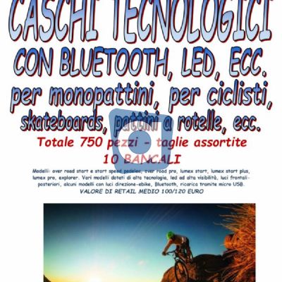 Stock di caschi tecnologici con bluetooth e led 750pz